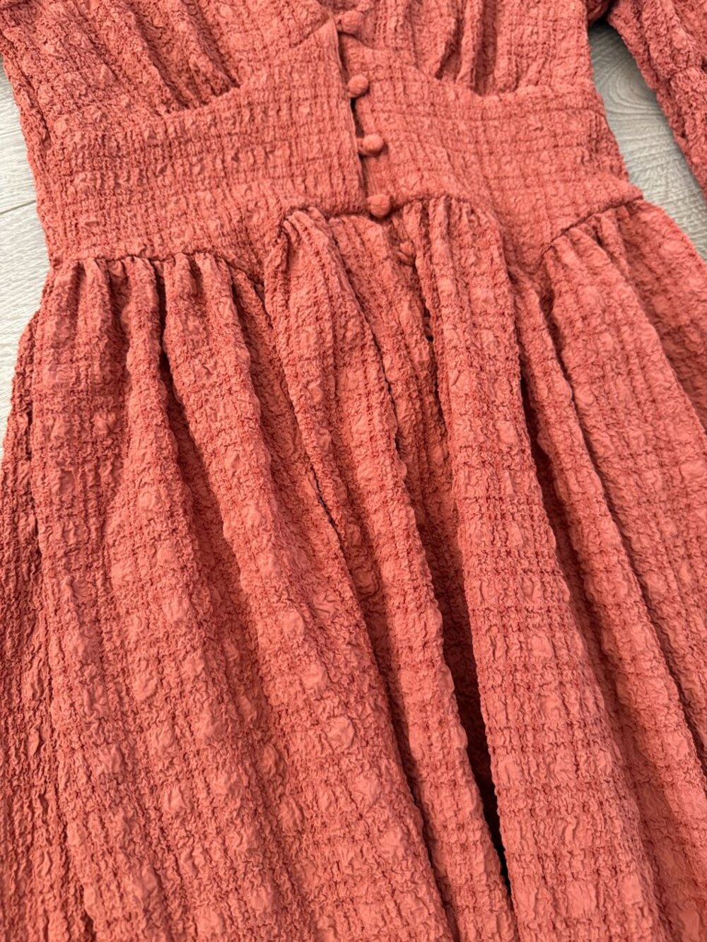 ASOS DESIGN Rust Textured Puff Sleeve Midi Dress Size US 2 NWT - Picture 2 of 8